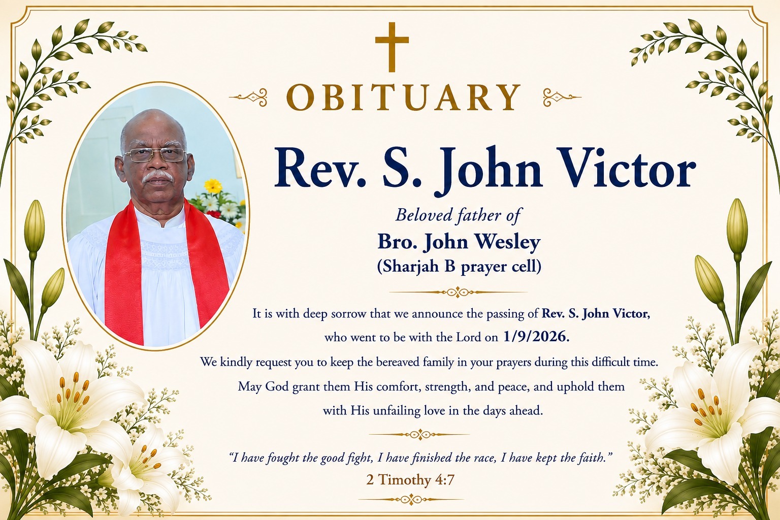 In loving memory of Rev. S. John Victor